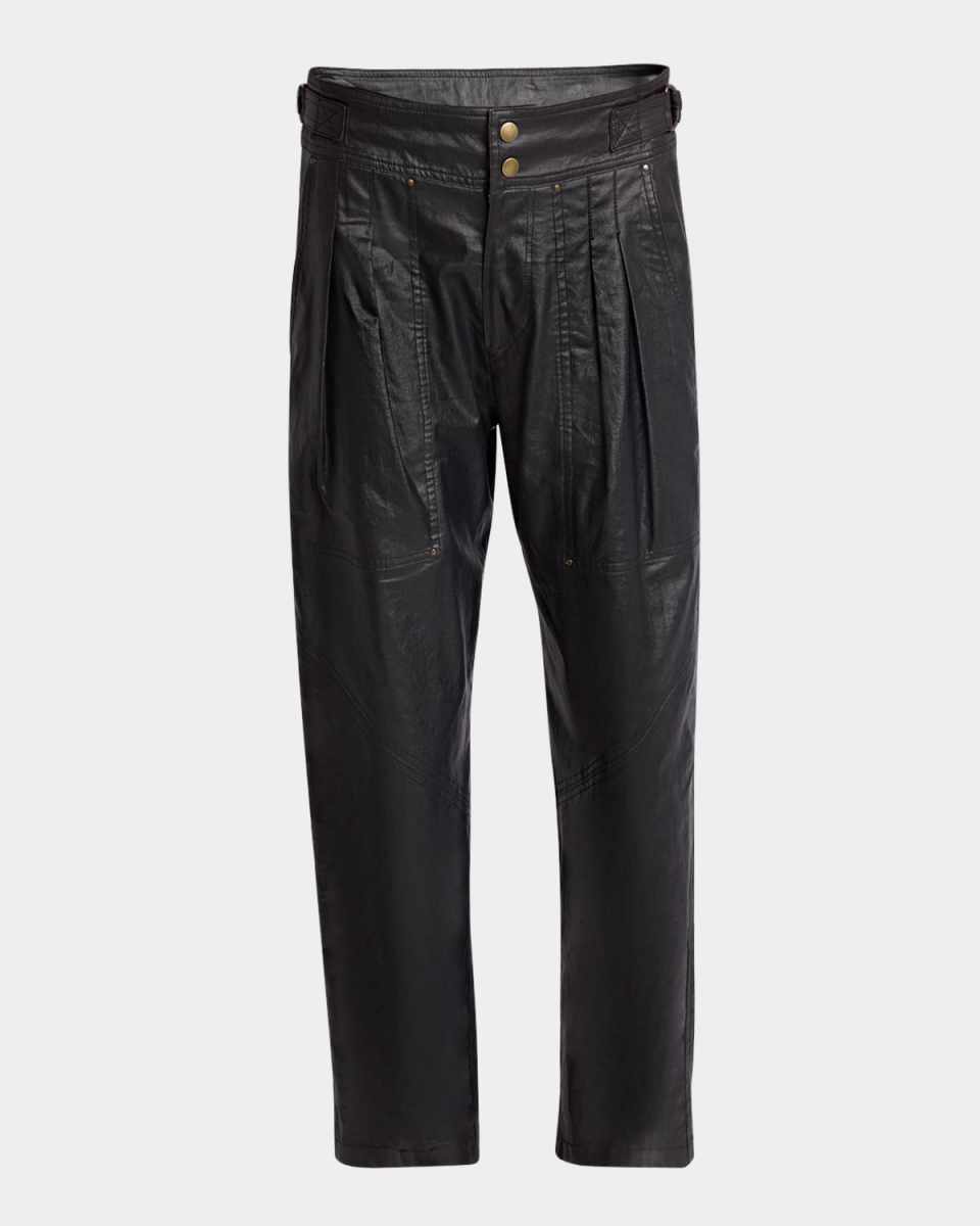 Fidji Pleated Straight-Leg Coated Linen Pants